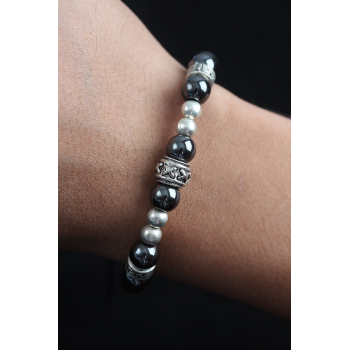 BFS Doğal Taş X Model Antrasit Renk Asansörlü Erkek Bileklik