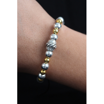 BFS Doğal Taş Sarmal Model Gold Ve Gümüş Renk Asansörlü Erkek Bileklik