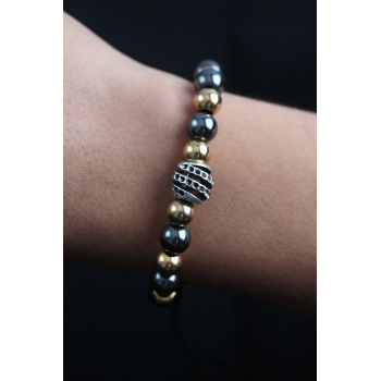 BFS Doğal Taş Sarmal Model Gold Ve Füme Renk Asansörlü Erkek Bileklik