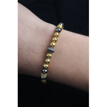 BFS Doğal Taş Çember Model Gold Ve Füme Renk Asansörlü Erkek Bileklik