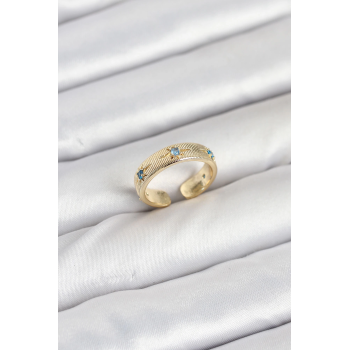 BFS Pirinç Gold Renk Mavi Zirkon Taşlı Kutup Yıldızı Model Kadın Yüzük