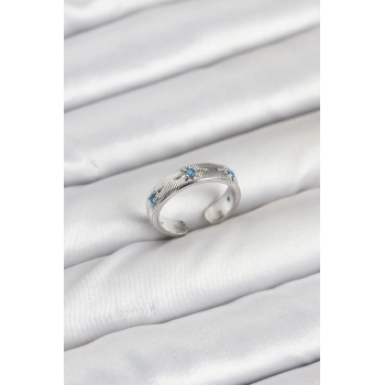 BFS Pirinç Gümüş Renk Mavi Zirkon Taşlı Kutup Yıldızı Model Kadın Yüzük