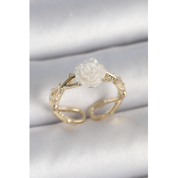 BFS Pirinç Gold Renk Beyaz Gül Model Ayarlanabilir Kadın Yüzük