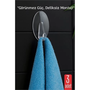 BFS  3 lü Şeffaf Kendinden Yapışkanlı Duvar Askısı – 5.5 x 3.2 cm | İz Bırakmaz, Güçlü Tutuş