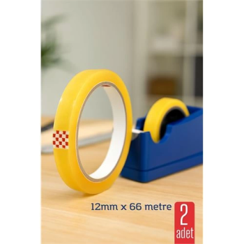 BFS  2 li Para Bandı Büyük Makinelere 12MM 66 mt Selobant – Şeffaf Bant | Masa Üstü Dispenser Uyumlu
