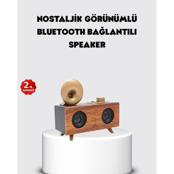 Retro Gramofon Tasarımlı Bluetooth Hoparlör – 3D Stereo Ses, 1800 mAh Batarya