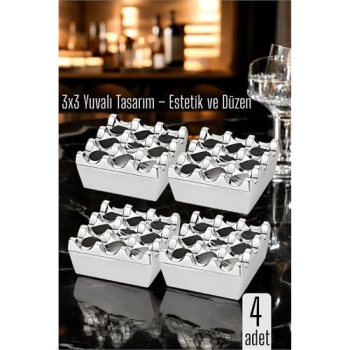 BFS 4 lü Metal Döküm Küllük – 3x3 Yuvalı, Krom , Modern ve Ağırlıklı Tasarım