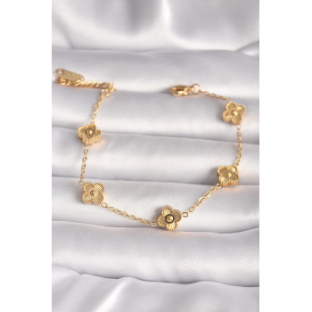 BFS 316L Çelik Gold Renk Baby Boy Yonca Model İşleme Detay Kadın Bileklik