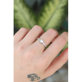 BFS Pirinç Gümüş Renk Ayarlanabilir Zirkon Taşlı Minimal Kalp Yüzük