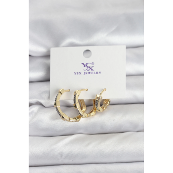 BFS Gold Renk Zirkon Taşlı Kadın Küpe