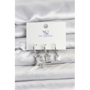 BFS Gümüş Renk Zirkon Taşlı Kadın Küpe