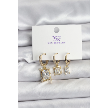 BFS Gold Renk Zirkon Taşlı Kadın Küpe