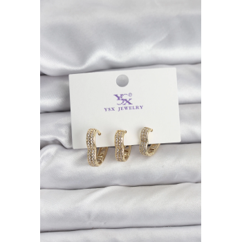 BFS Gold Renk Pirinç Zirkon Taşlı Kalpli Kadın Küpe