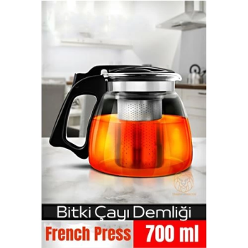 BFS  Süzgeçli French Press Cam Demlik 700 Ml Bitki Çayı Demliği