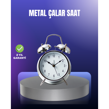 Yuvarlak Gümüş Dekoratif Işıklı Masa Üstü Saat Alarmlı Sessiz Çalışma