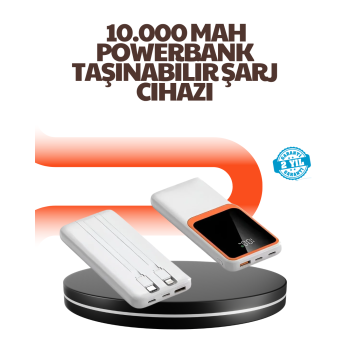 Taşınabilir 10000 mAh Powerbank – Dijital Göstergeli, Type-C ve USB Çıkışlı
