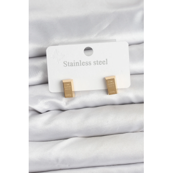 BFS 316L Çelik Gold Renk Külçe Altın Model Kadın Küpe