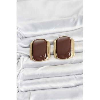 BFS Pirinç Gold Renk Kahverengi Plaka Vintage Kadın Küpe