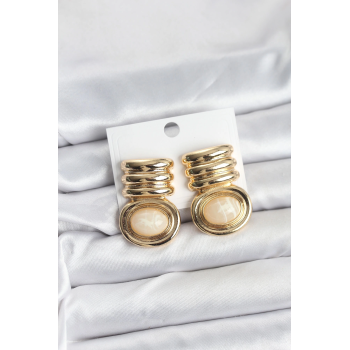 BFS Pirinç Gold Krem Renk Vintage Kadın Küpe