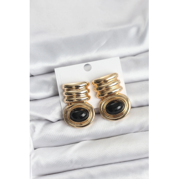 BFS Pirinç Gold Siyah Renk Vintage Kadın Küpe