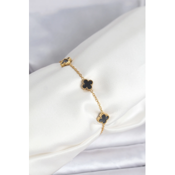 BFS 316L Çelik Gold Renk Siyah Baby Boy Yonca Bileklik