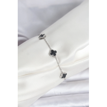 BFS 316L Çelik Gümüş Renk Siyah Baby Boy Yonca Bileklik