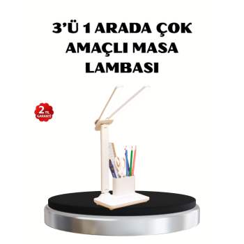 Kalemlik ve Telefon Standlı Masa Lambası – Kısılabilir LED Işık, Göz Dostu Tasarım