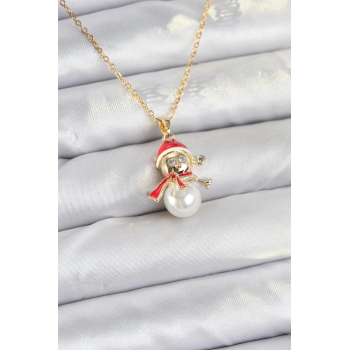 BFS 316L Çelik Zincir Gold Renk Kardan Adam Model Yılbaşı Temalı Kadın Kolye