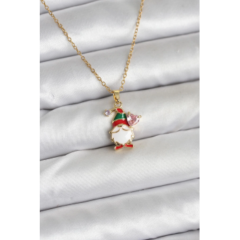 BFS 316L Çelik Zincir Gold Renk Yılbaşı Teması Kadın Kolye