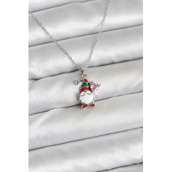 BFS 316L Çelik Zincir Gümüş Renk Yılbaşı Teması Kadın Kolye