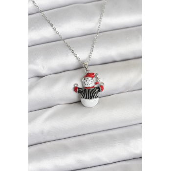 BFS 316L Çelik Zincir Gümüş Renk Kardan Adam Figürlü Yılbaşı Temalı Kadın Kolye