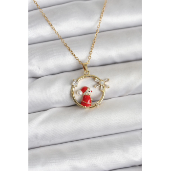 BFS 316L Çelik Zincir Gold Zirkon Taşlı Yılbaşı Tema Kadın Kolye