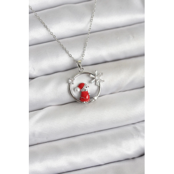 BFS 316L Çelik Zincir Gümüş Zirkon Taşlı Yılbaşı Tema Kadın Kolye