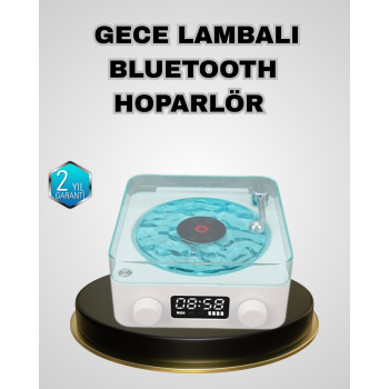 Bluetooth Hoparlörlü Gece Lambası Dijital Saat Ekranlı Su Dalgası Efektli Dekoratif