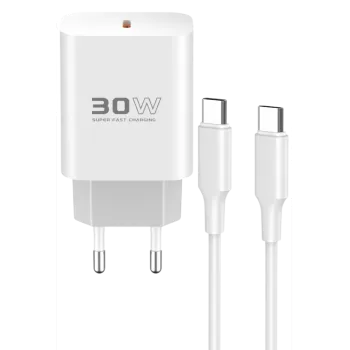 Konfulon C87C 30W Type-C Çıkışlı Ekstra DL51 1M Type-C to Type-C Kablolu PD Şarj Cihazı - Beyaz