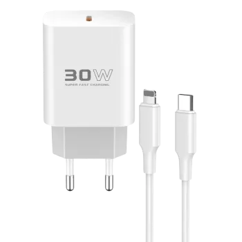 Konfulon C87C 30W Type-C Çıkışlı Ekstra DL50 1M Type-C to Lightning Kablolu PD Şarj Cihazı - Beyaz