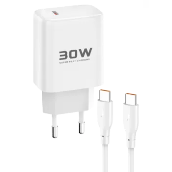 Joko JK89 30W Type-C Çıkışlı Ekstra DC67 1M Type-C to Type-C Kablolu PD Şarj Cihazı - Beyaz