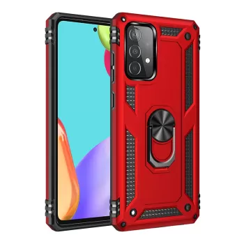 Newface Samsung Galaxy A52 Kılıf Sofya Yüzüklü Silikon Kapak - Kırmızı