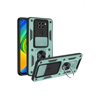 Newface Xiaomi Redmi Note 9 4G Kılıf Pars Lens Yüzüklü Silikon - Yeşil