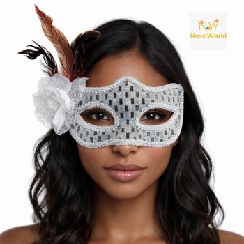 Gümüş Renk Tüylü Balo Maskesi Kadın Parti Aksesuarı