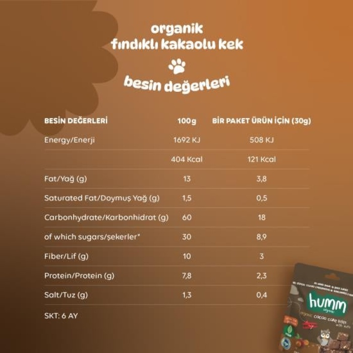 Organik Fındıklı Kakaolu Vegan Kek 30 Gr