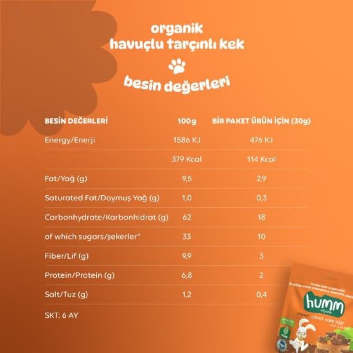 Organik Havuçlu Tarçınlı Vegan Kek 30 Gr