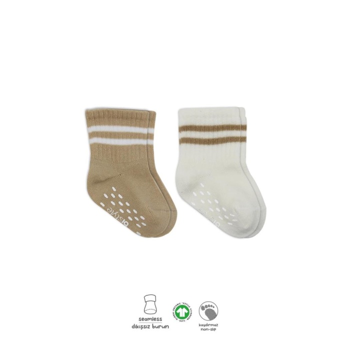 2Li Çemberli Kaymaz Soket Çorap 10125 Bej-Ekru