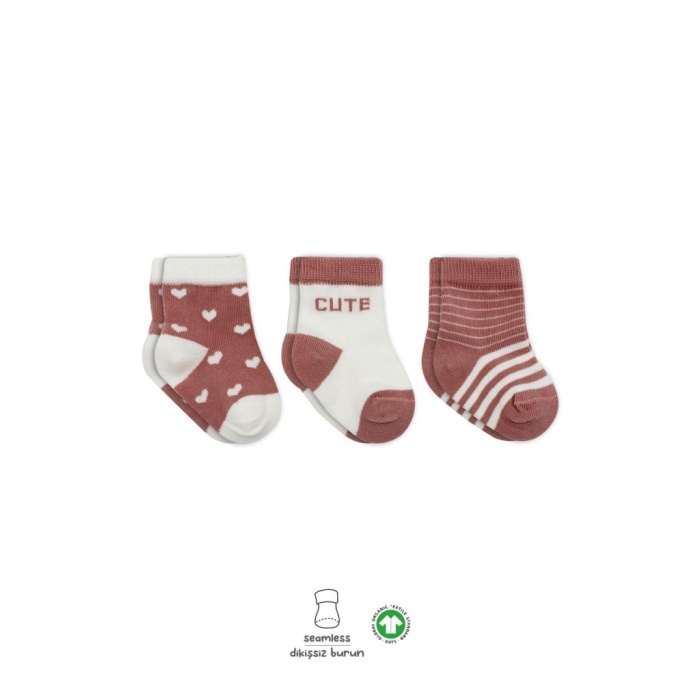 3Lü Penye Cute Stars Soket Çorap BS10115 Pudra