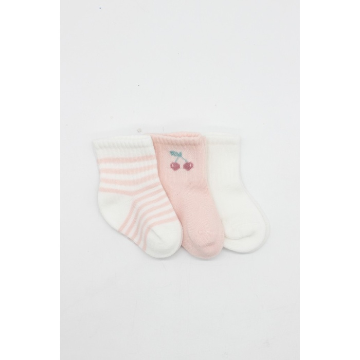 Cherry Girl 3lü Penye Soket Çorap 10138 Ekru