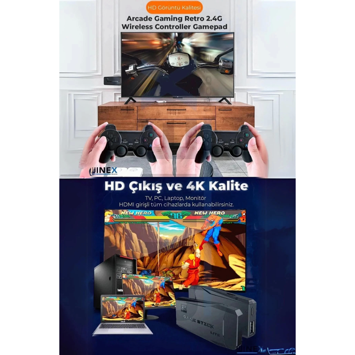 2.4g Kablosuz Çift Kol Retro Oyunlar 4k Game Stick 3500 Oyun