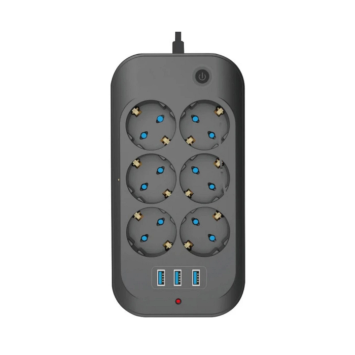 Termal Akım Korumalı, Çocuk Korumalı, 6’lı 2 Mt Uzatma Kablosu 6 X Priz, 3 X Usb