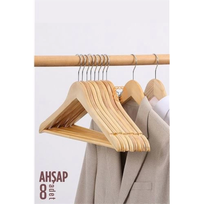 BFS Elbise Askısı Natural Ahşap 8 ADET