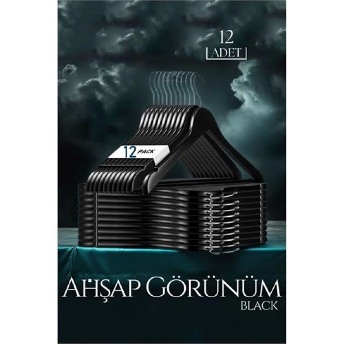 BFS Siyah Ahşap Görünüm 12 li Askı Seti Schönbuch Design