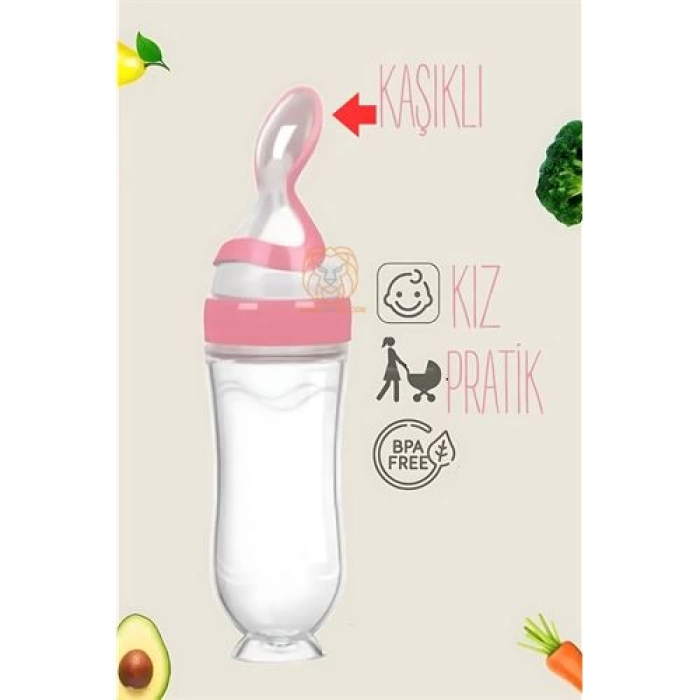 BFS Kaşıklı Mama Silikon Biberon KIZ Bebek Besleyici